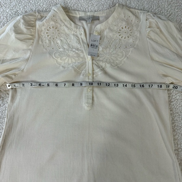 Loft Eyelet Yoke Mixed Media Top in Ecru Ivory Cream Size L Large #596116 - Picture 8 of 13